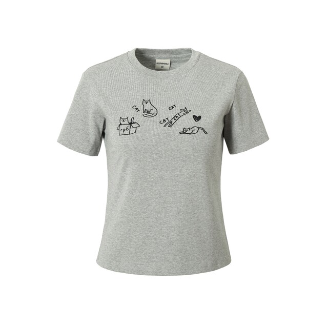 RPB BRAND cat pattern embroidered front shoulder short-sleeved girls T-shirt new popular slim short top