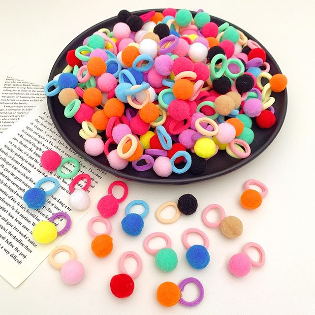 Girl color wool ball hair rope super cute rubber band new kindergarten girl cute hair circle high warhead jewelry elasticity
