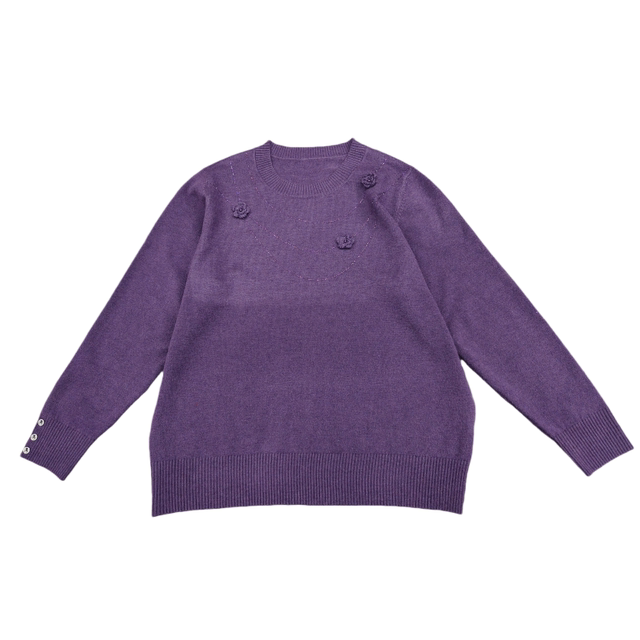 Mother's woolen sweater spring and autumn new style middle-aged sweater western style top middle-aged and elderly round neck ladies plus fat sweater