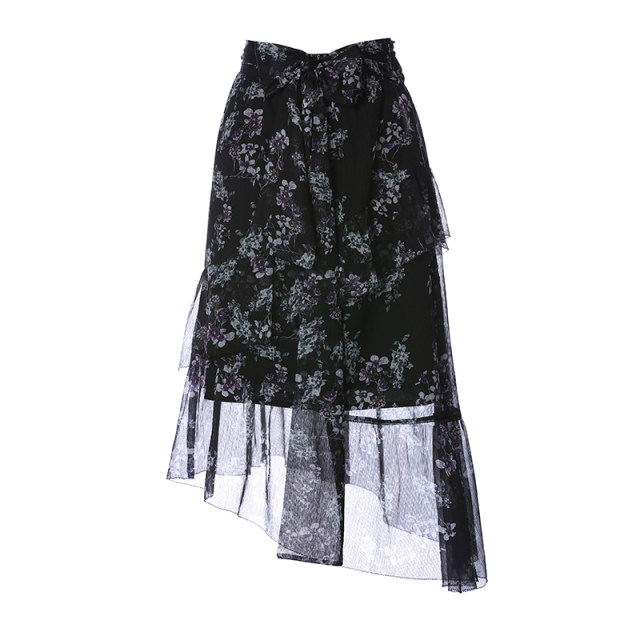 Red Beti Chiffon Sweet Print Summer New Irregular Temperament Elegant Mid-length Gentle Style Skirt