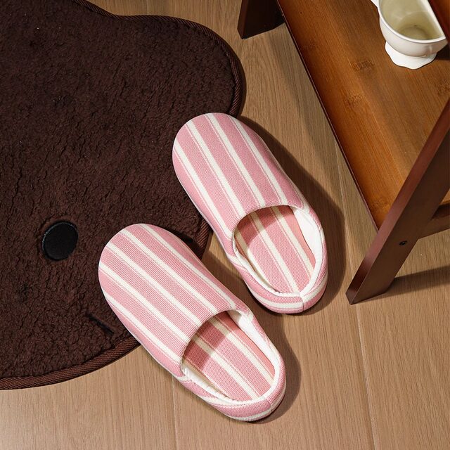 
Thin strips niche contrasting striped cotton and linen slippers for men and women comfortable home couple air-conditioned room floor shoes spring and summer