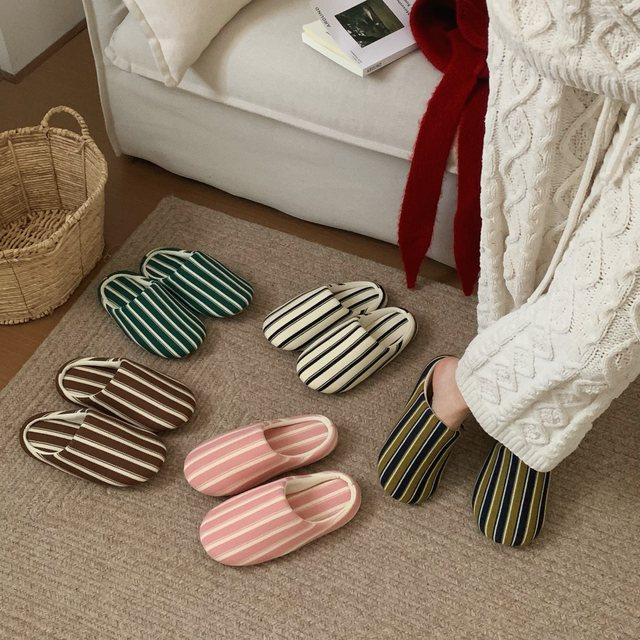 
Thin strips niche contrasting striped cotton and linen slippers for men and women comfortable home couple air-conditioned room floor shoes spring and summer