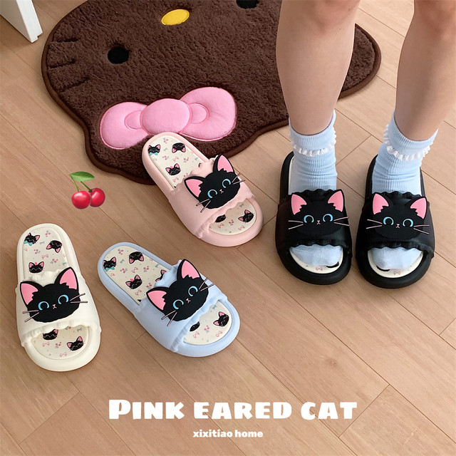 Slim strips Sweet and cool little black cat personalized sandals summer casual internet celebrity soft thick sole women outdoor one-line sandals