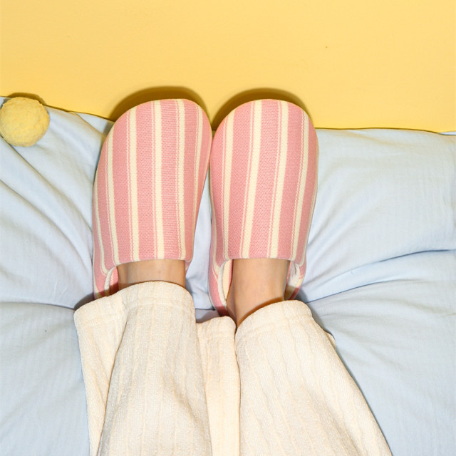 
Thin strips niche contrasting striped cotton and linen slippers for men and women comfortable home couple air-conditioned room floor shoes spring and summer