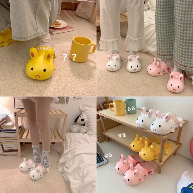 Thin Strips Cute Cartoon Rabbit Hole Shoes Female Summer Student Outerwear Non-Slip Ins Girls Heart Toe Sandals