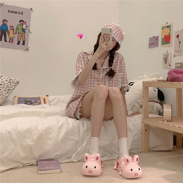 Thin Strips Cute Cartoon Rabbit Hole Shoes Female Summer Student Outerwear Non-Slip Ins Girls Heart Toe Sandals