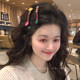 Korean cat color bangs clip cute high-end feel one-line clip flash drill hair clip side headdress pair
