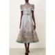 2025 Spot Australian Autumn New Silk Linen Small High Neck Belt Waist Short Sleeve Mid-Length Dress with Suspenders
