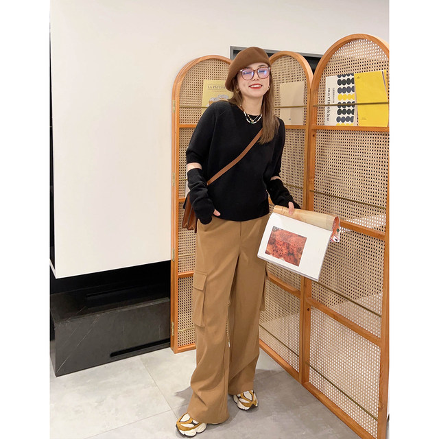 vogana Cannes home large size original handsome casual loose slim overalls for women large pocket straight trousers
