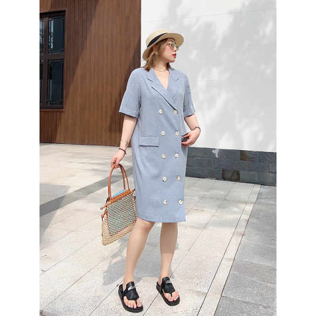 vogana Cannes home large size original Korean style suit skirt summer loose A-line slim double-breasted dress