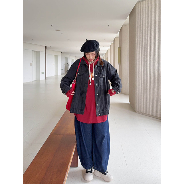 VOGANA Cannes home large size women's clothing early spring street yuppie style tearing denim clothes loose and cover meat to make it look slimming jacket