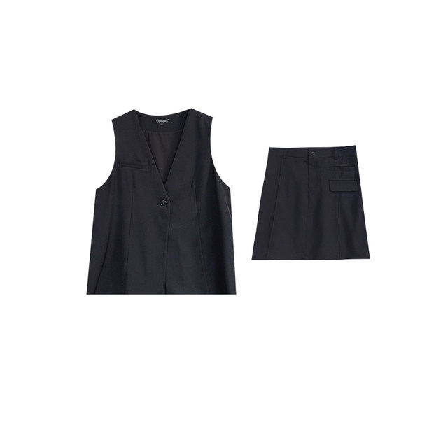 Vogana Cannes Large -size original V -neck suit vest skirt set Summer loose and thin A -line two -piece
