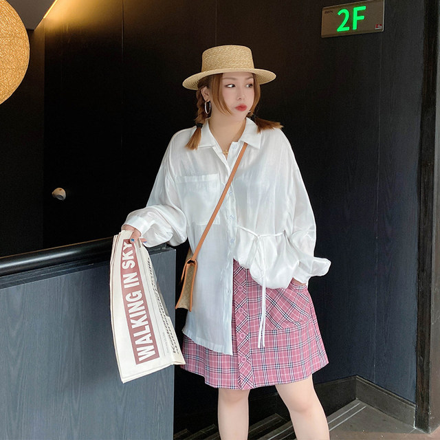 Large size original retro literary A-line skirt summer Korean version age-reducing plaid skirt for women