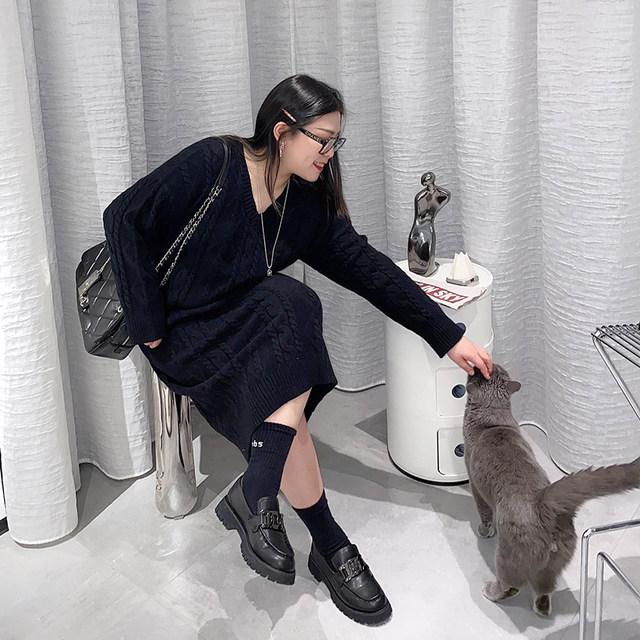 Cannes large size large -scale women's sweater skirt loose twist knit skirt in the long skirt in the middle
