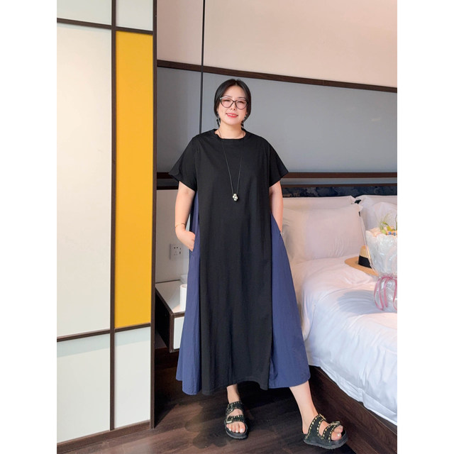
VOGANA Cannes home large size women's clothing fashionable summer eye-catching contrasting color splicing loose slimming A-line dress summer