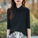 Modern urban style French retro polo lapel half-sleeved sweater ice silk mid-sleeved T-shirt short-sleeved top
