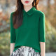 Modern urban style French retro polo lapel half-sleeved sweater ice silk mid-sleeved T-shirt short-sleeved top
