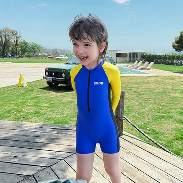 Yimeishan one-piece boys' swimsuit for hot spring 025 new children's middle and large boy sports professional swimsuit