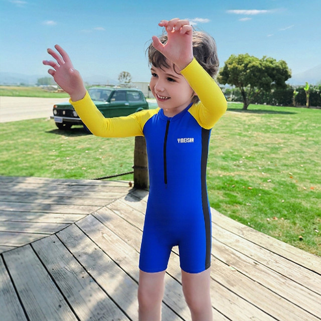 Yimeishan one-piece boys' swimsuit for hot spring 025 new children's middle and large boy sports professional swimsuit