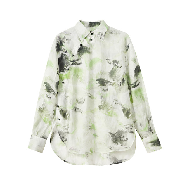 NANASTORE Floral Shirt for Women's Spring New Retro Long Sleeve V-neck Shirt Chinese Top One Shoulder Loose
