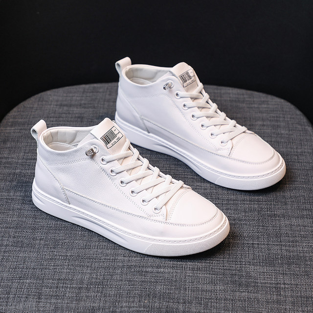 First-layer cowhide high-top white shoes for women, breathable 2025 autumn and winter genuine leather versatile women's shoes, flat-soled sports and casual sneakers