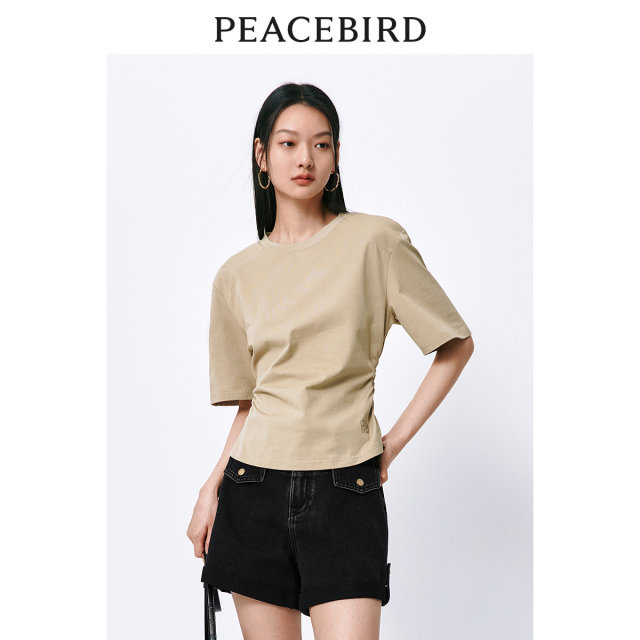 Peacebird Women's Basic Multicolor Spring and Summer T-shirt Round Neck Half High Neck Ragsleeves Short Sleeve Knitted Sweater Collection