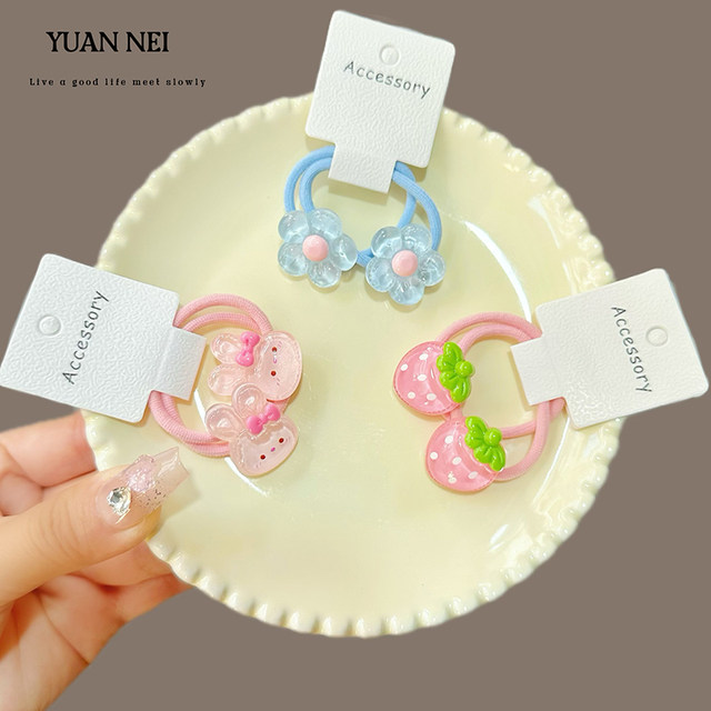 
Children's Butterfly Hair Band Cute Strawberry Hair Rope Card Holder Bow Girl Rubber Band 2025 New Princess Hair Accessories
