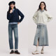 Senrou cotton mall same style Semir sweatshirt women's fake two-piece striped spring 2025 new style lapel slit clothes