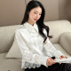 Lace spliced ​​white lapel shirt for women's spring thin shirt large size 2025 new high-end long-sleeved top