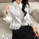 Lace spliced ​​white lapel shirt for women's spring thin shirt large size 2025 new high-end long-sleeved top