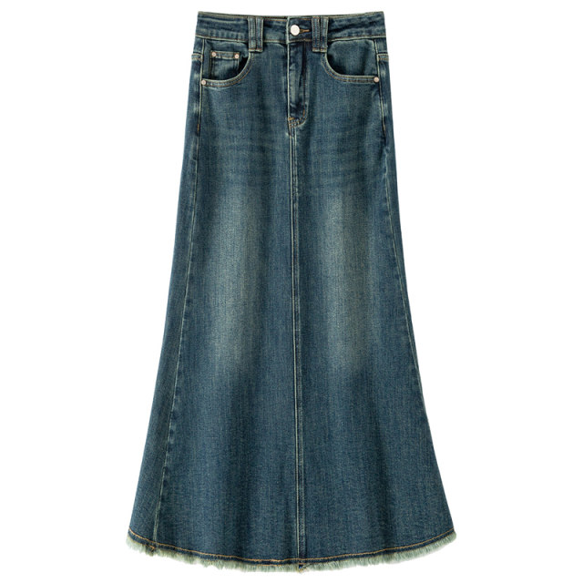 BANANA BABY 2025 summer new retro hip fishtail skirt for women high waist slim denim midi skirt
