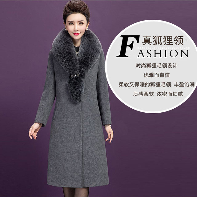 Large fur collar cashmere coat women's mid-length 2025 autumn and winter new middle-aged mother's wear waist wool woolen coat
