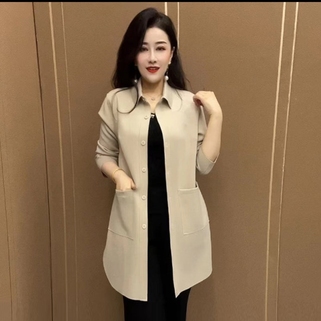 Mid-length temperament lapel air cotton jacket for women 2025 spring new solid color fashionable loose versatile trench coat for women
