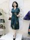 High -end mother short -sleeved silk dresses in summer new V -neck retro seal large size, thin knee long skirt female
