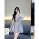 Autumn clothing for women in 2024 new high-end temperament celebrity waist-hugging and slimming tie-dye V-neck ruffle a-line dress
