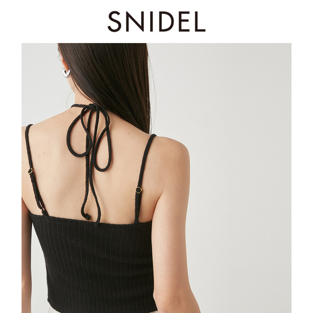 SNIDEL spring and summer short versatile halterneck lace-up knitted camisole top SWGG241662