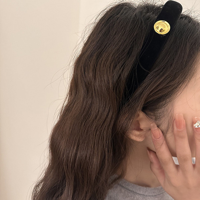 
Partyme handmade retro gold label velvet headband, high-end headband, round face slimming retro hair accessories