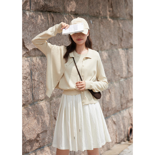 MISAZ flexible and casual college style elastic waist pleated midskirt loose A-line skirt
