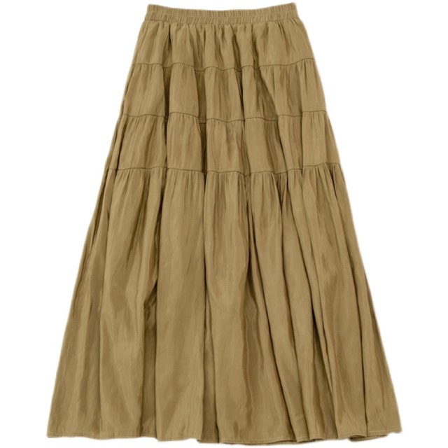 KNgs summer retro simple gentle style drooping solid color elastic waist splicing long skirt cake skirt women's skirt