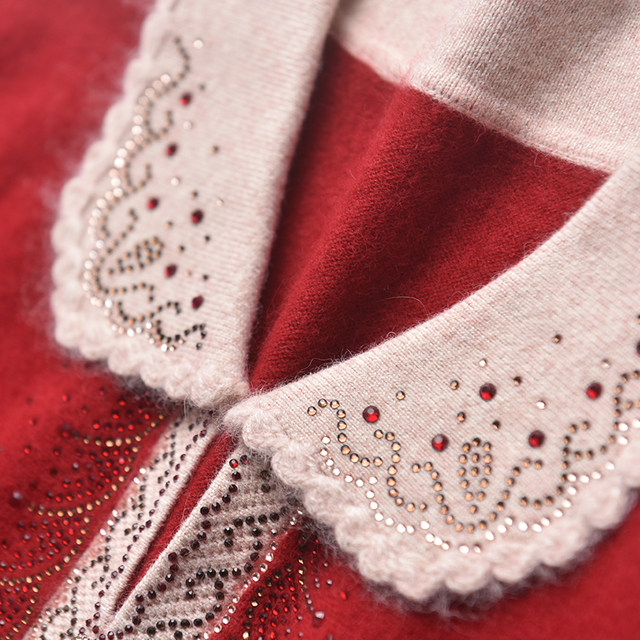 Middle-aged and elderly 100 pure wool sweaters, fashionable mom wear, warm lapel T-shirts, bottoming shirts, women's autumn and winter high-end sweaters