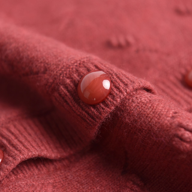 Fashionable mother solid color cashmere sweater women's cardigan autumn and winter thickened large size middle-aged and elderly wool sweater jacket