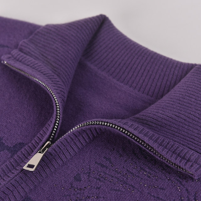 
100% pure wool middle-aged and elderly women's sweater fashionable mother autumn embroidered sweater zipper cardigan jacket