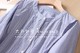 2025 autumn new style round neck spliced ​​pleated small shirt, blue and white striped quarter sleeve cotton, women's loose shirt