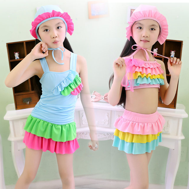 New Korean version of girls swimsuit split skirt bikini medium big boy princess baby swimsuit student little girl