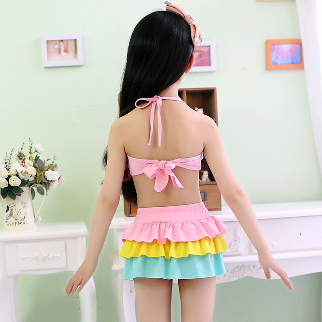 New Korean version of girls swimsuit split skirt bikini medium big boy princess baby swimsuit student little girl