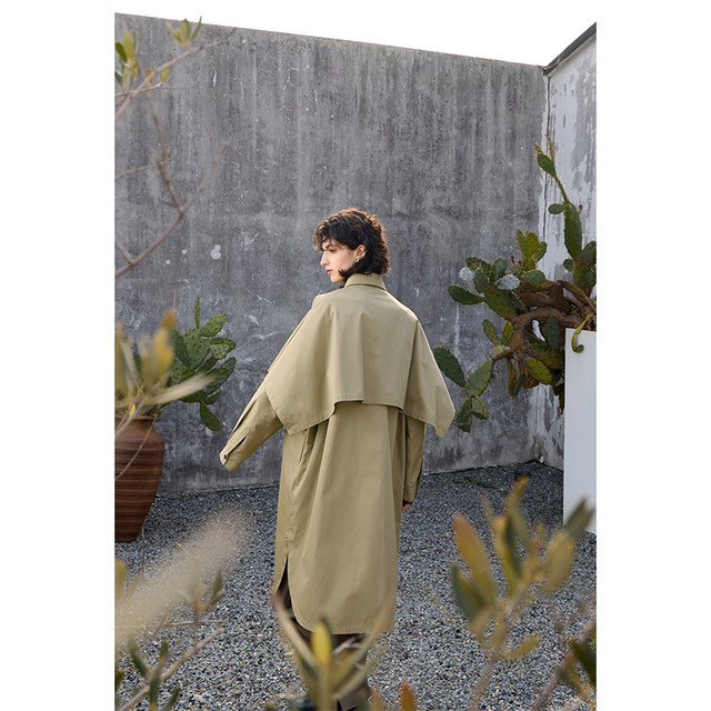 MeeLeeMeeLab Original Gentleman Elegant Loose Large Cape Shirt Style Trench Coat Mid-length High-Stack Cotton
