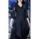 2025 Spring and Autumn New Large Size Seven-Cropped Sleeve Dress Women's Elegance V-neck Hollow Waist Slimming Mid-length Skirt
