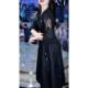 2025 Spring and Autumn New Large Size Seven-Cropped Sleeve Dress Women's Elegance V-neck Hollow Waist Slimming Mid-length Skirt
