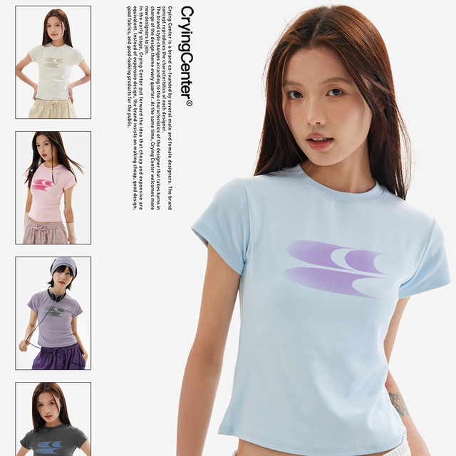 CryingCenter The disappearing logo gradient color sweet and cool American waist-closing airplane sleeve short tee crying center