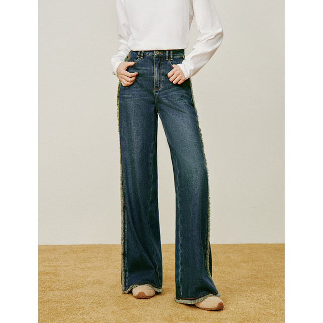 Inman x Mirei co-branded retro breasted jeans 2024 winter women's new loose straight versatile trousers